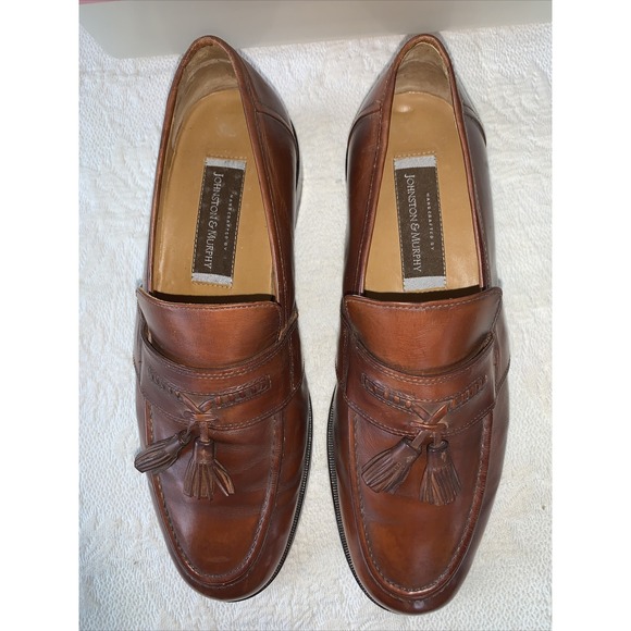 JOHNSTON MURPHY Mens Dress Shoes Brown Leather Tassel Loafer Size 10.5M  Handmade
